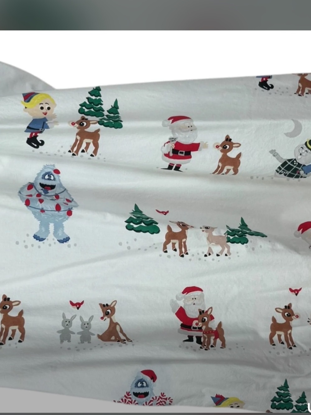 Pottery Barn Kids Christmas Crib Fitted Sheet Cotton Santa Rudolph Bumble